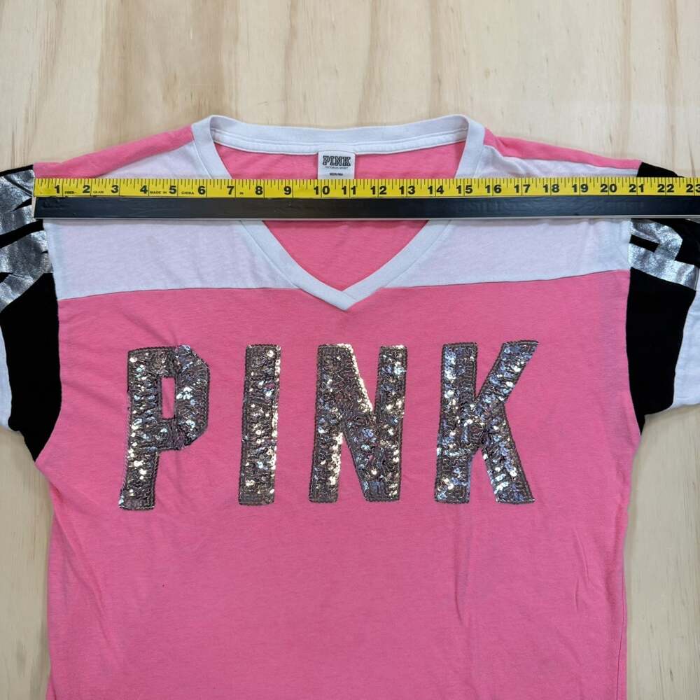 Victoria's Secret Pink Bling Silver Sequins T-Shirt Top M Vintage - Picture 6 of 11
